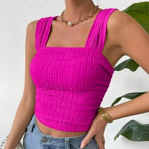Women Summer Solid Color Textured Casual Tank Top - Picture 1 of 5
